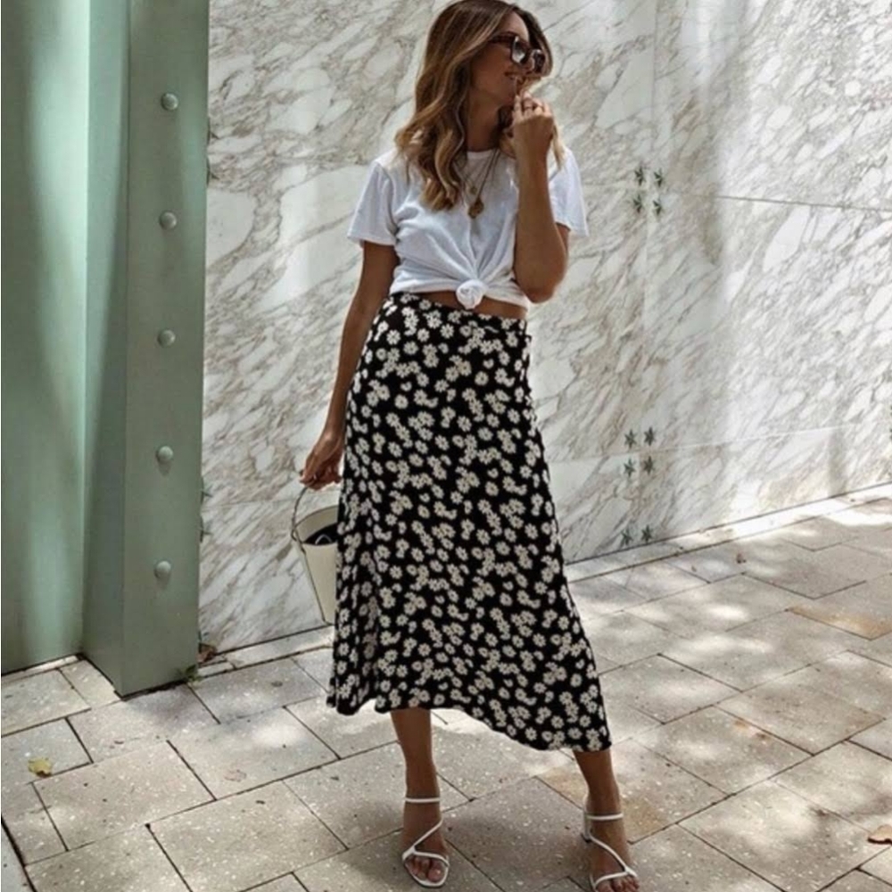 Reformation Bea Daisy Print Midi Skirt